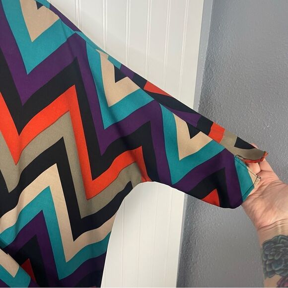 Uncle Frank Dress XS Colorful Chevron Stripes Y2K Women Mini V-neck - Picture 7 of 7